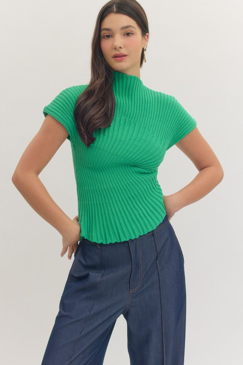 Iman Ribbed Asymmetrical Top, Green – MADISON
