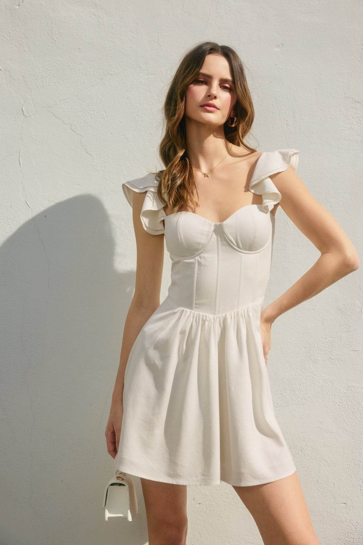 Molly Corseted Flutter Dress White / Small