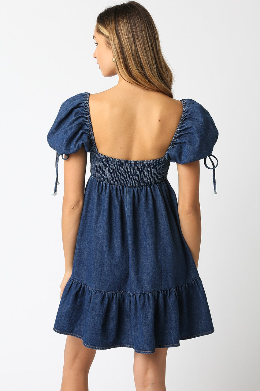 Beth Denim Babydoll Dress, Dark Wash Medium