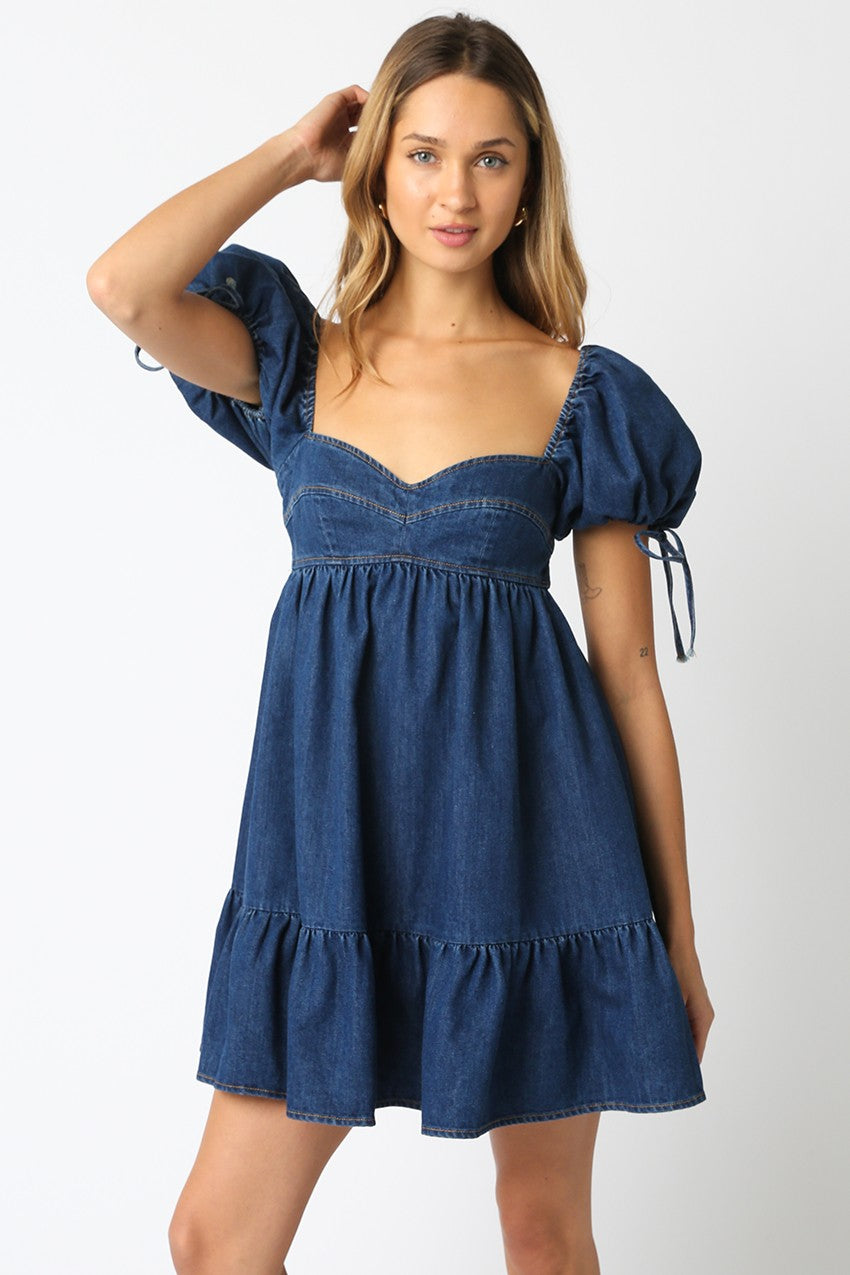 Beth Denim Babydoll Dress, Dark Wash Medium