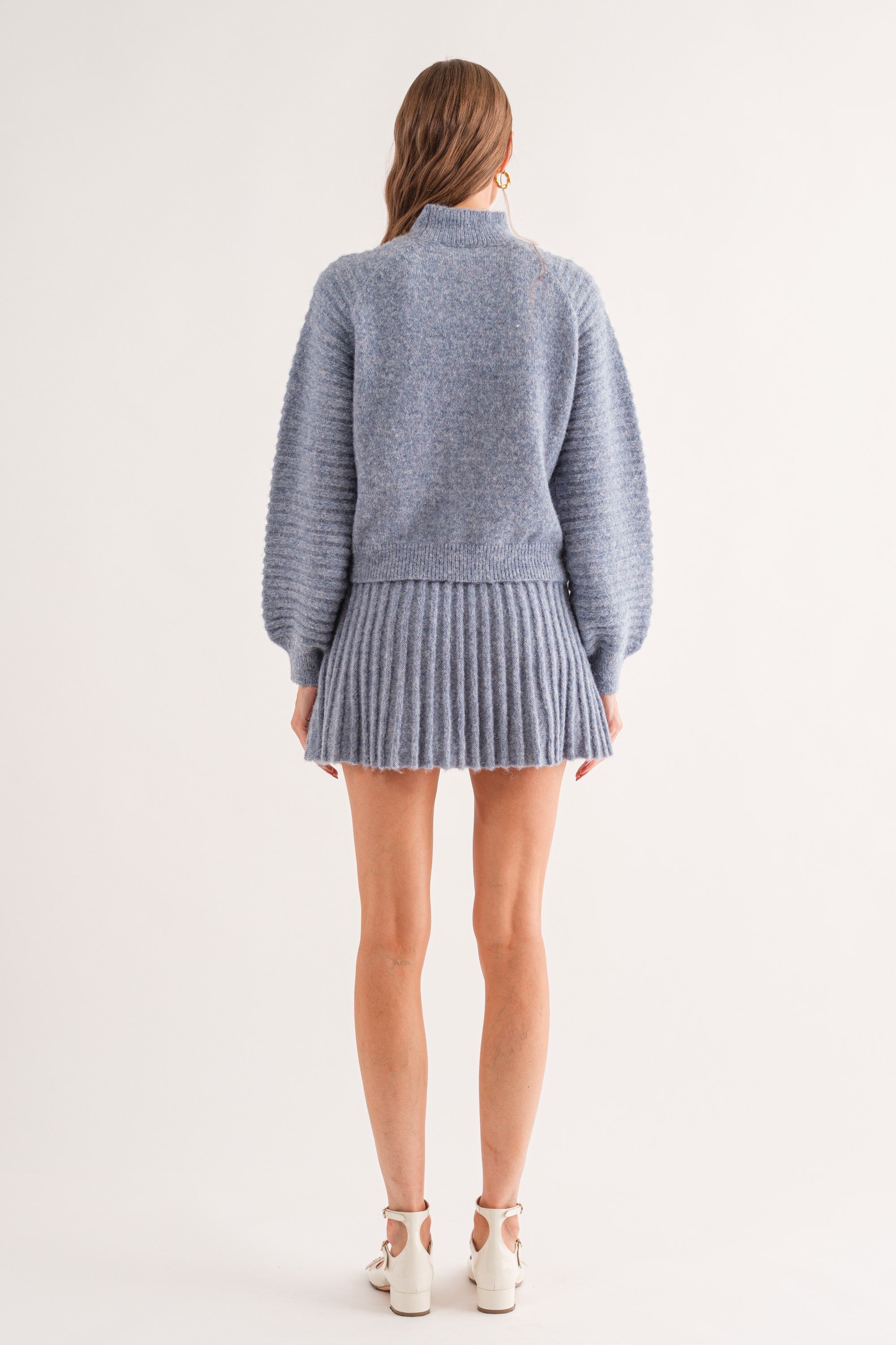 Sasha Ribbed Sleeve Sweater, Blue Dusty MADISON –