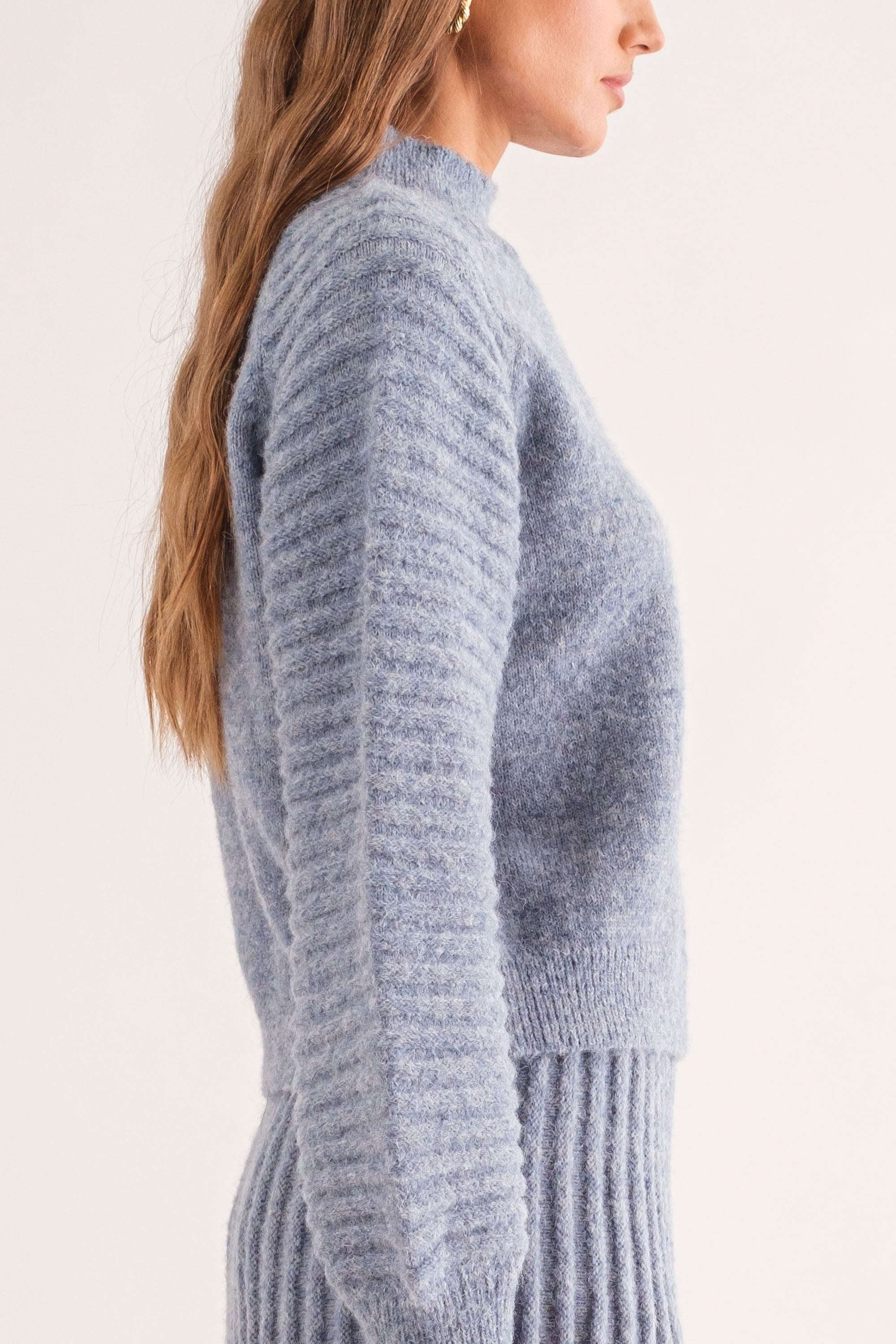 Sasha Ribbed Sleeve Sweater, Dusty Blue – MADISON