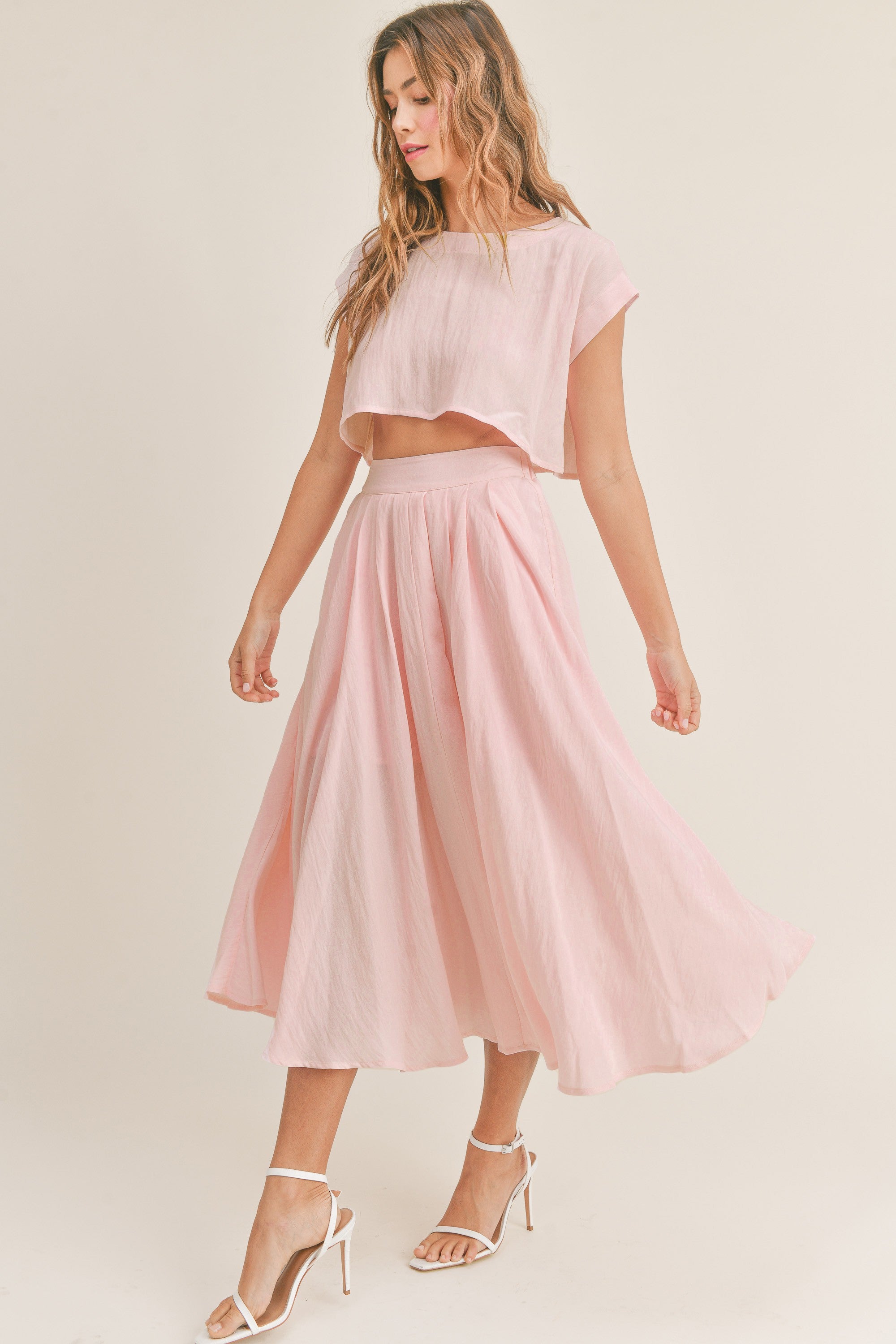 Baby pink shop midi skirt