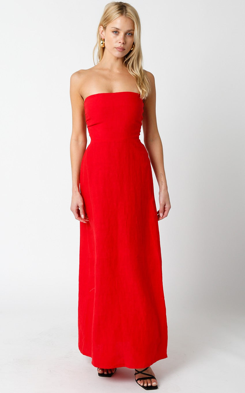 Wiliford Linen Maxi Dress, Red Small