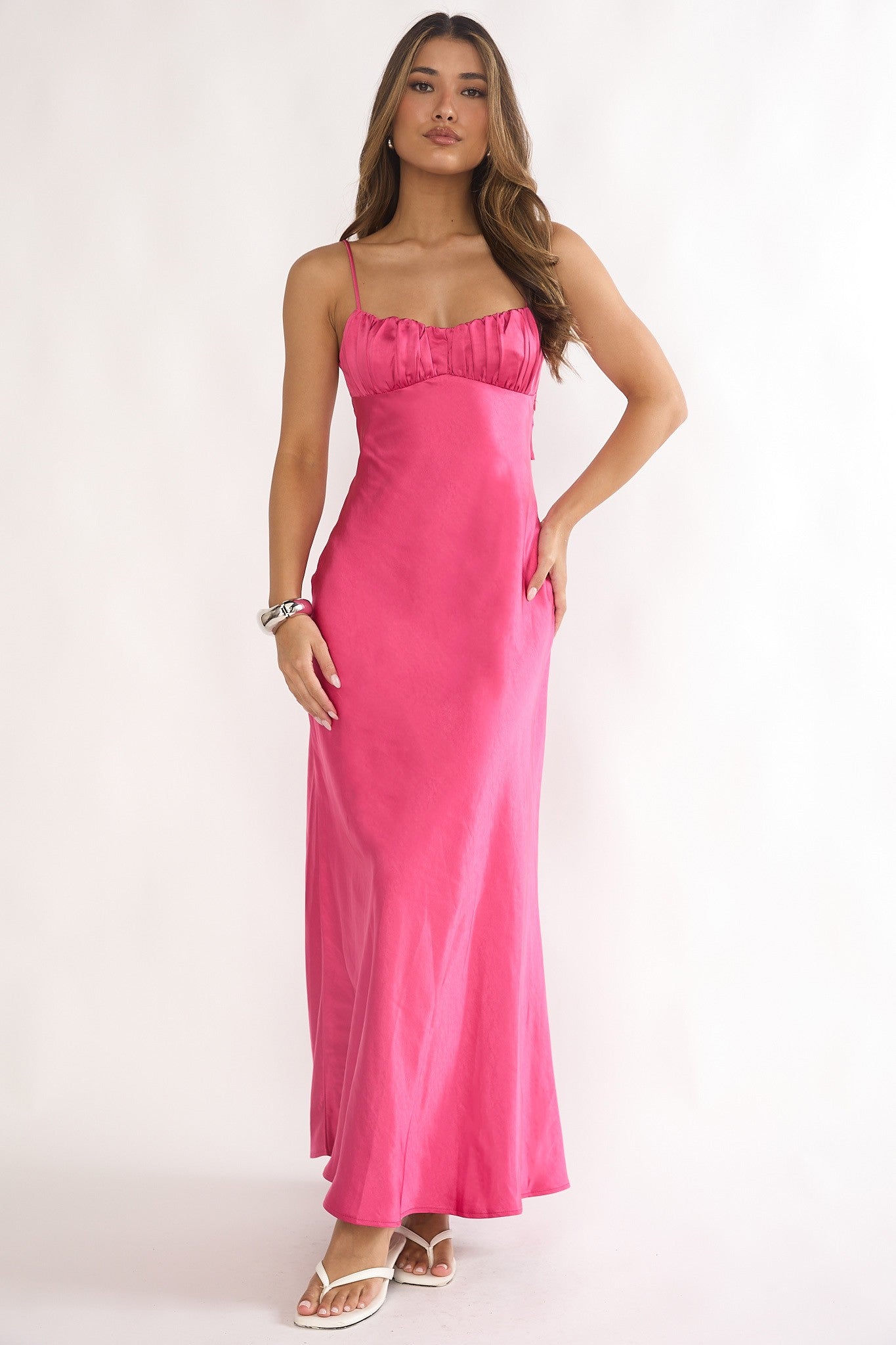 fuchsia satin maxi dress Victoria Satin Maxi Dress, Fuchsia Small