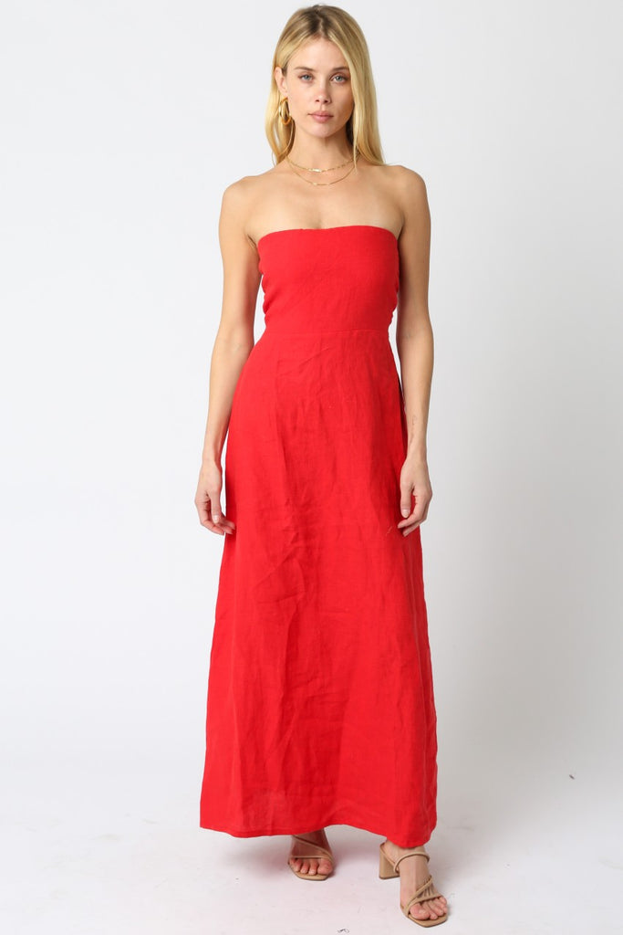 maxi red strapless dress Wiliford Linen Maxi Dress, Red – MADISON