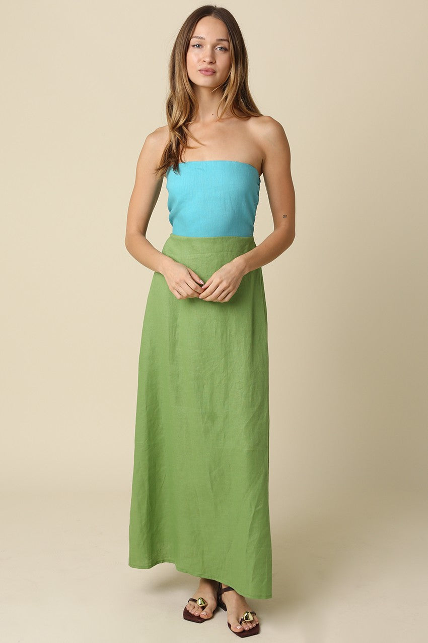 Mei Linen Maxi Dress, Green Large