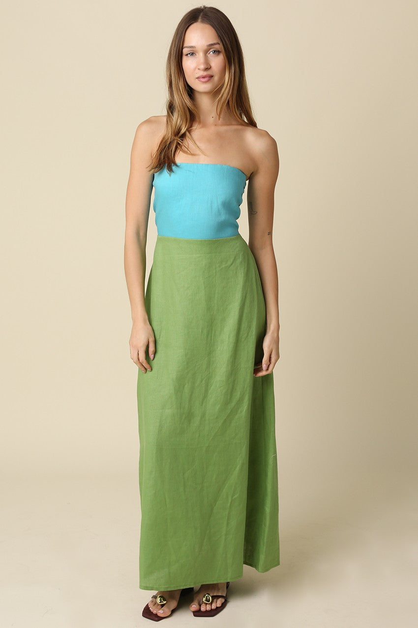 green linen strapless dress Strapless Linen Maxi Dress