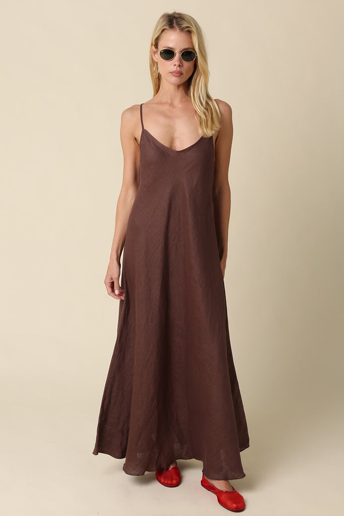 linen slip dress maxi Linen Slip Dress MUSE Contrast Trim Maxi Dress