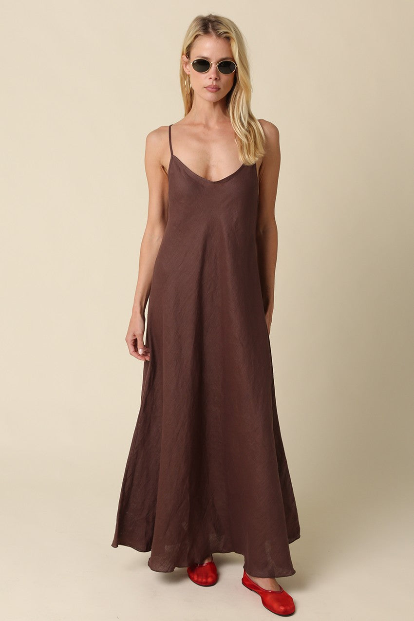 linen slip maxi dress DIORA Bias-Cut Long Linen Slip Dress