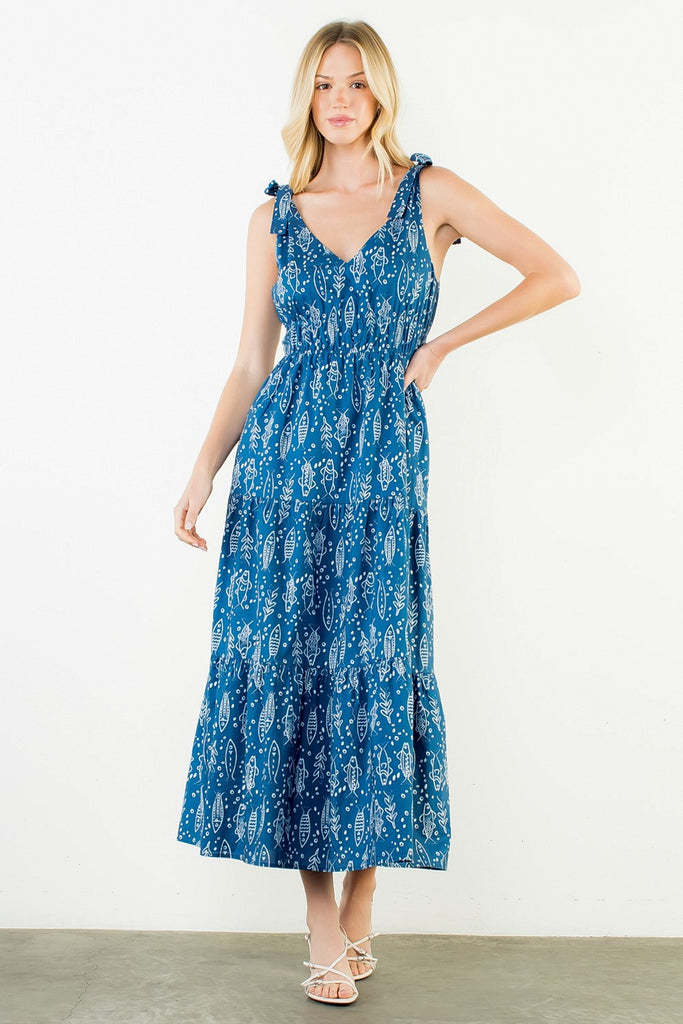 blue patterned dress 100% Cotton Royal Blue Floral Maxi Dress - All Dresses