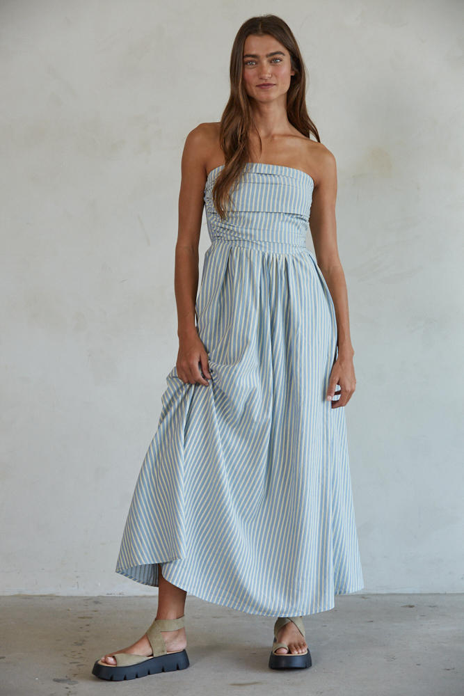 Promenade Striped Maxi, Dusty Blue MADISON Promenade Striped Maxi, Dusty Blue MADISON
