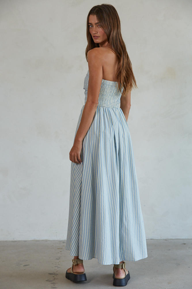 Promenade Striped Maxi, Dusty Blue Medium Promenade Striped Maxi, Dusty Blue Medium