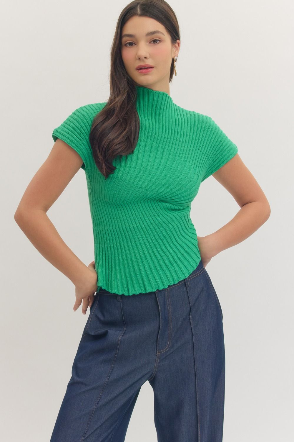 Iman Ribbed Asymmetrical Top, Green – MADISON