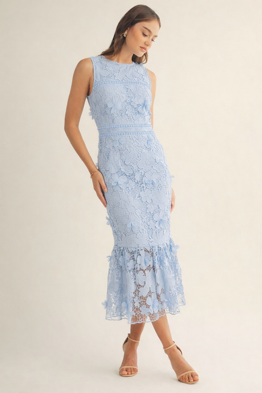 knee length dresses for ladies Madison James - 20-340 Stretch Lace Halter Sheath Dress 2 / Navy